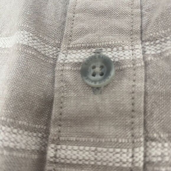 Eddie Bauer Shirt Mens Size XL Beige White Striped Linen Blend Button Up Outdoor - Picture 9 of 16